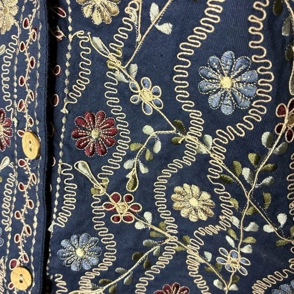 Vintage 90s navy floral embroidered vest size medium - Picture 3 of 5